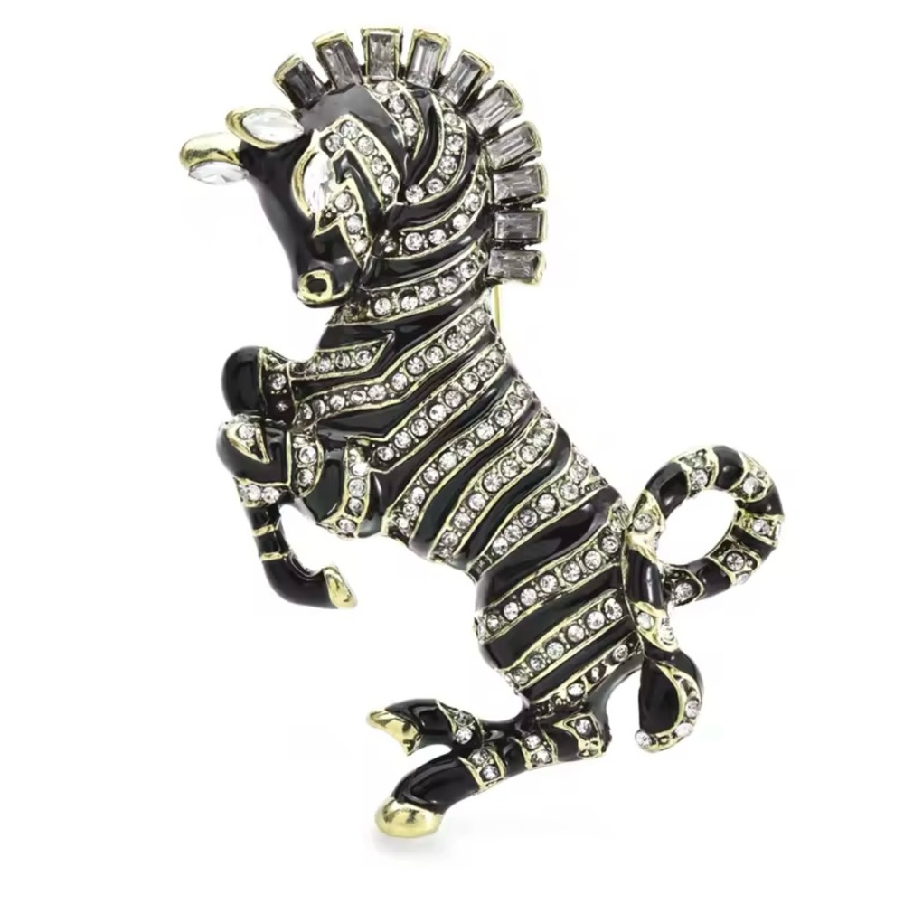 Black and Silver Zebra Brooch